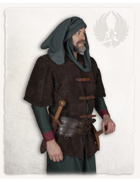Colete medieval longo de camurça...