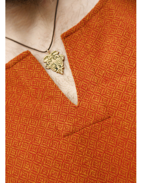 Túnica longa vikinga de lã, cor laranja