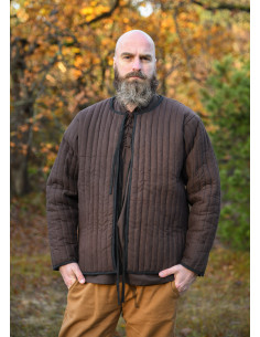 Gambesão medieval de algodão acolchoado, cor marrom