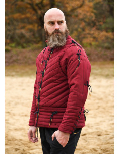 Gambesão medieval de algodão acolchoado, cor vermelha 2