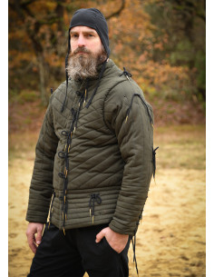 Gambesão medieval de algodão acolchoado, cor verde oliva 2