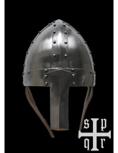 Capacete medieval tipo Spangenhelm com nasal em aço