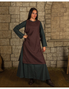 Delantal medieval de camponesa modelo Ormhild, cor marrom