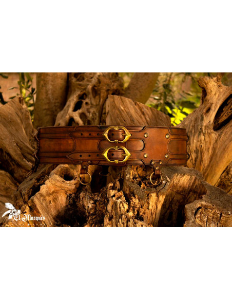 Cinto tático medieval duplo em couro...