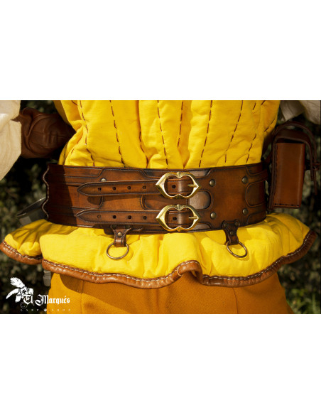 Cinto tático medieval duplo em couro...