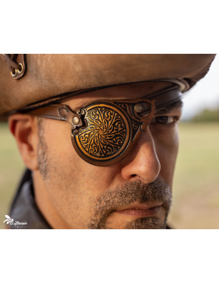 Parche Ocular SteamPunk em couro marrom