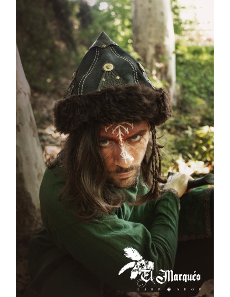 Chapéu Viking de ovelha e couro