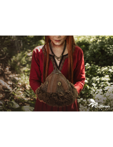 Chapéu Viking de ovelha e couro