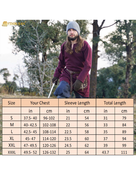 Túnica Vikinga Erik em lã granada