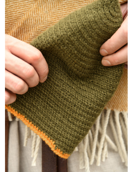 Gorro de lã crochê, verde-amarelo