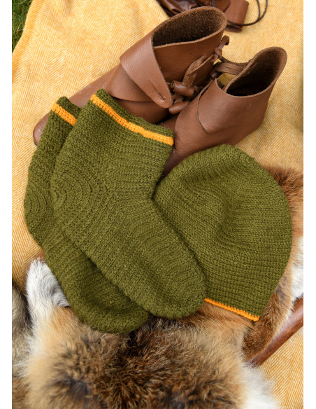 Gorro de lã crochê, verde-amarelo
