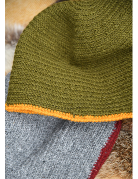 Gorro de lã crochê, verde-amarelo