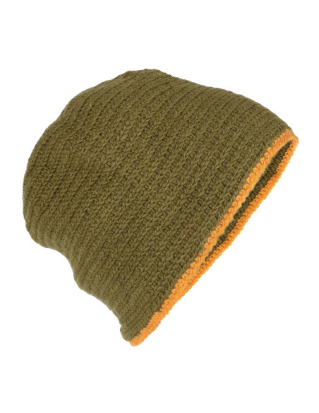 Gorro de lã crochê, verde-amarelo