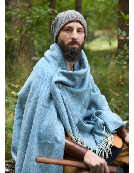 Gorro de lã crochê, cinza-vermelho