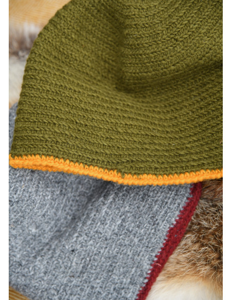 Gorro de lã crochê, cinza-vermelho