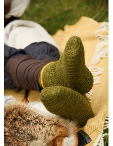 Meias de lã Crochê, verde-amarelo