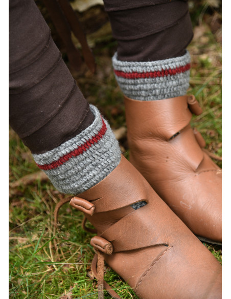 Meias de lã Crochê, cinza-vermelho