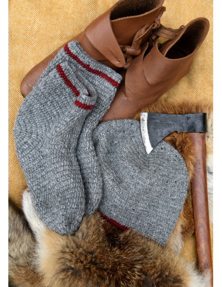 Meias de lã Crochê, cinza-vermelho