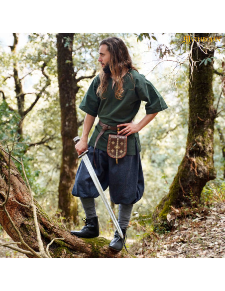 Túnica vikinga curta em algodão...