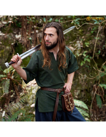 Túnica vikinga curta em algodão...