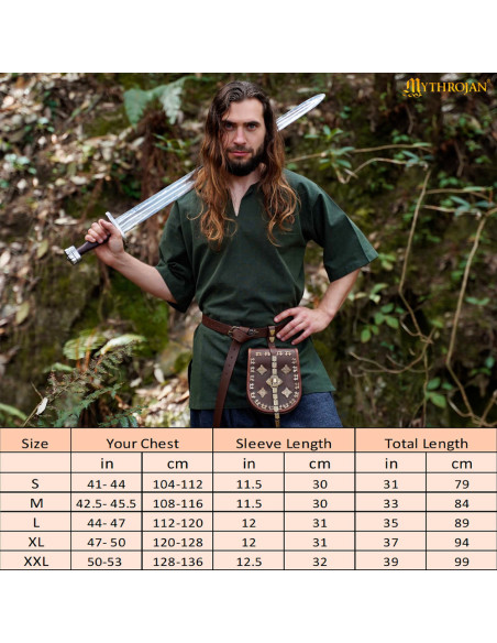 Túnica vikinga curta em algodão...