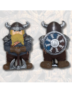 Figura de resina vikinga com machado duplo e escudo (10,5...
