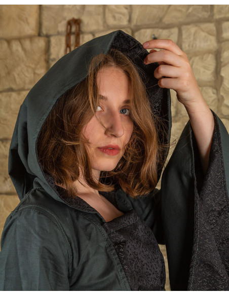 Vestido medieval Ofélia em verde-preto