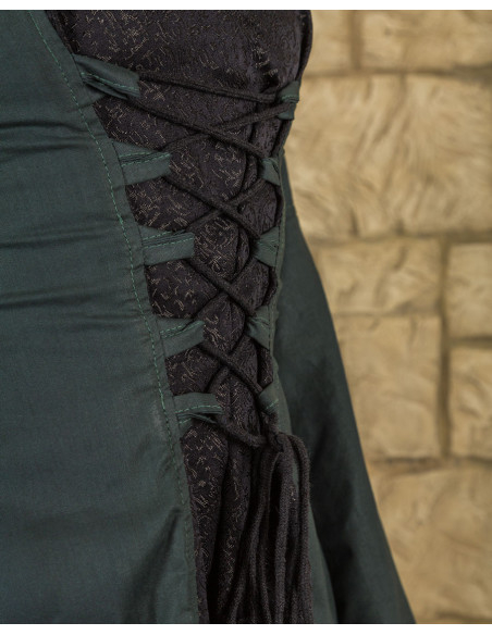 Vestido medieval Ofélia em verde-preto