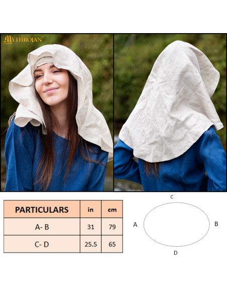 Véu Medieval em linho e algodão, cor...