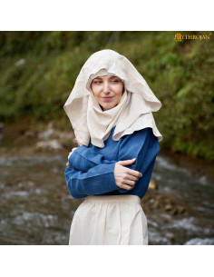 Véu medieval de meia-lua em linho e algodão, cor natural 2