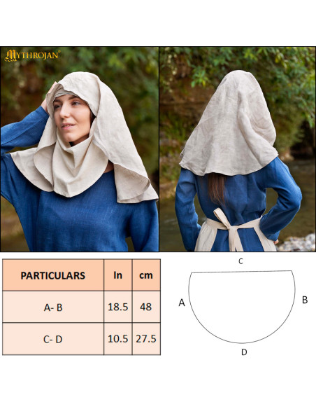 Véu medieval de meia-lua em linho e...