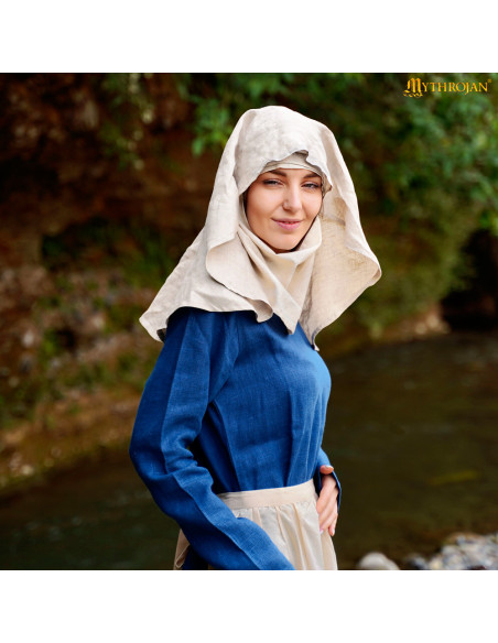 Véu medieval de meia-lua em linho e...