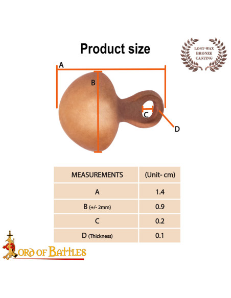 Pacote de 5 botões medievais em bronze