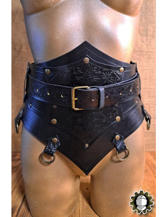 Corset medieval de couro com cinto modelo Senua, cor preta