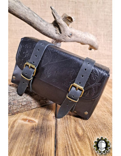 Bolso medieval de couro modelo Altair, cor preta
