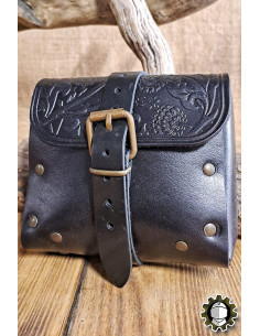 Bolsa medieval de couro modelo Valeron, cor preta