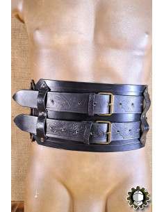 Cinturão medieval largo em couro modelo Jaret, cor preta