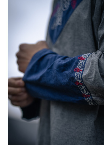 Túnica Vikinga Freydis em Azul-Cinza