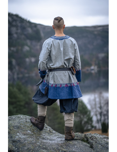 Túnica Vikinga Freydis em Azul-Cinza