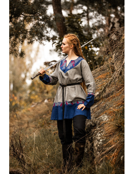 Túnica Vikinga Freydis em Azul-Cinza