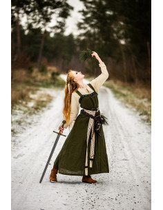 Sobretudo vikingo Alena em linho, cor Verde Oliva