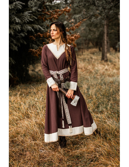 Vestido mulher vikinga Jorunn, Marron...