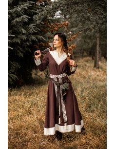 Vestido mulher vikinga Jorunn, Marron e Bege 2