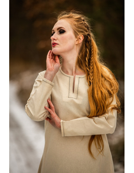 Vestido Vikinga mulher Helga em Bege...