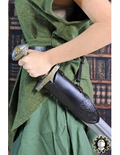 Tahalí medieval couro preto modelo Jerome