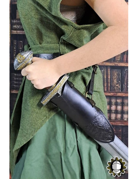 Tahalí medieval couro preto modelo...