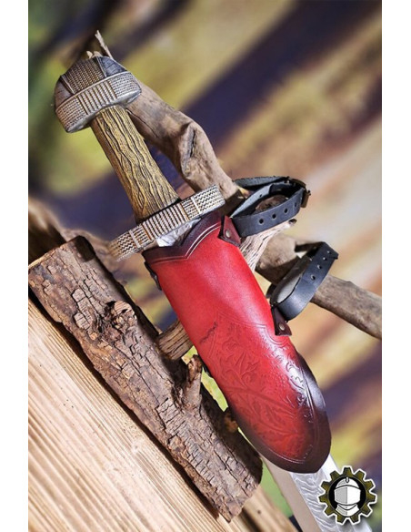 Tahalí medieval couro vermelho modelo...