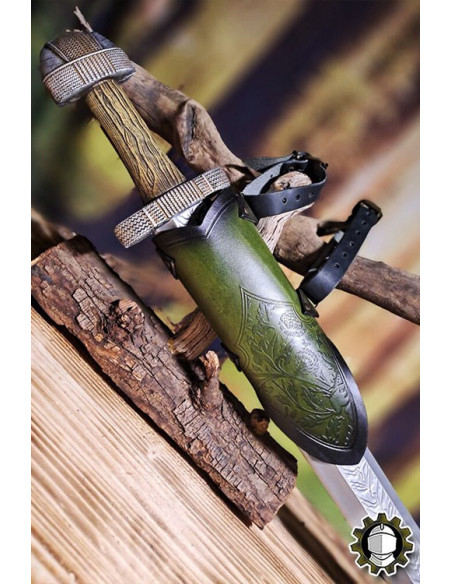 Tahalí medieval couro verde modelo...