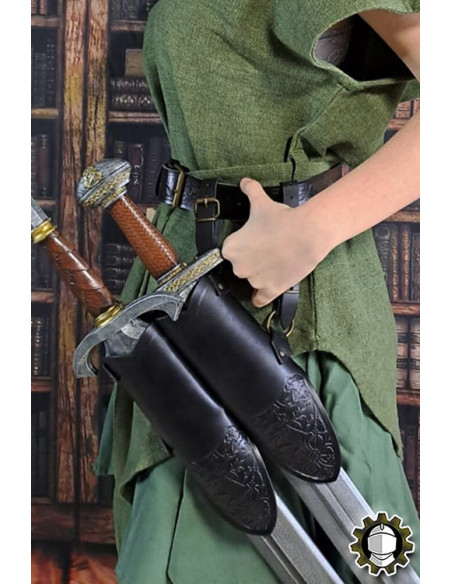 Tahalí medieval duplo couro preto...