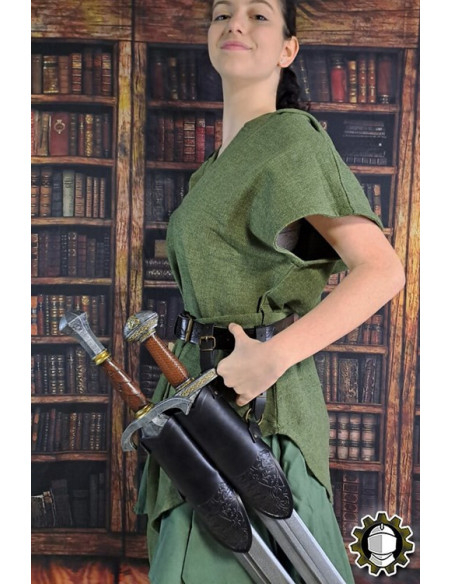 Tahalí medieval duplo couro preto...